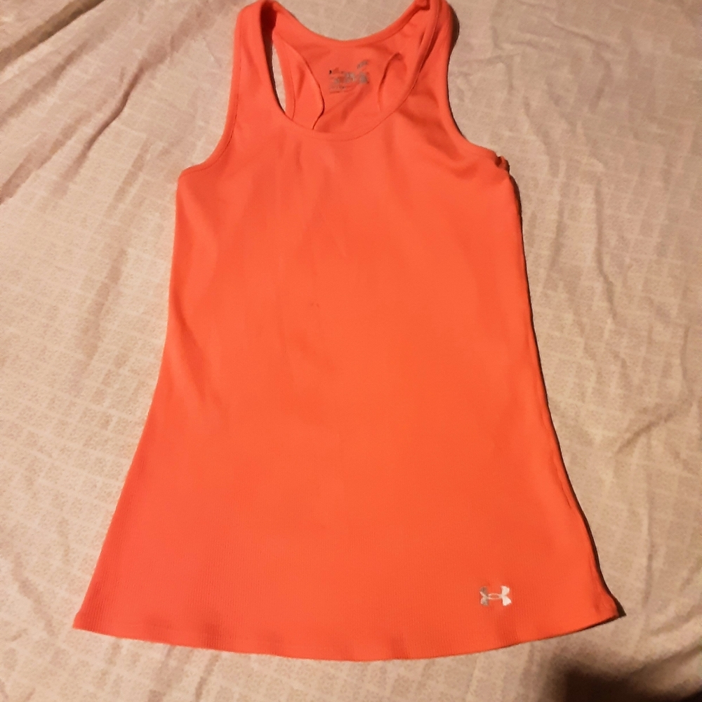 Neon orange Under Armour ribbed tank top large